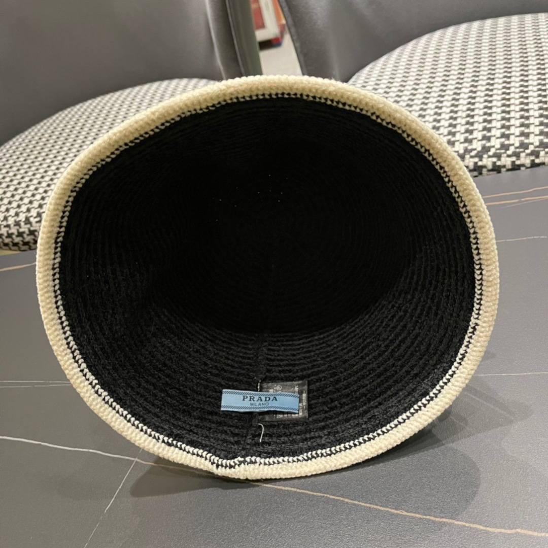 【PRADA普拉达】2024新款早秋大牌镂空拼色编织渔夫帽，超好搭配，闭眼入的一款