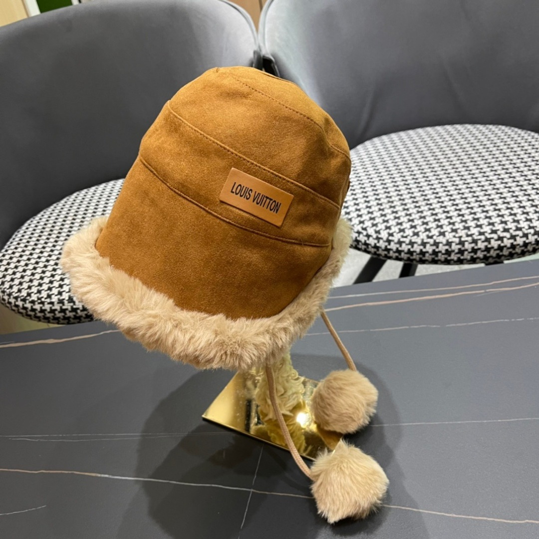  路易威登LouisVuitton渔夫帽女冬季毛绒东北蒙古帽子加厚保暖韩版百搭潮牌