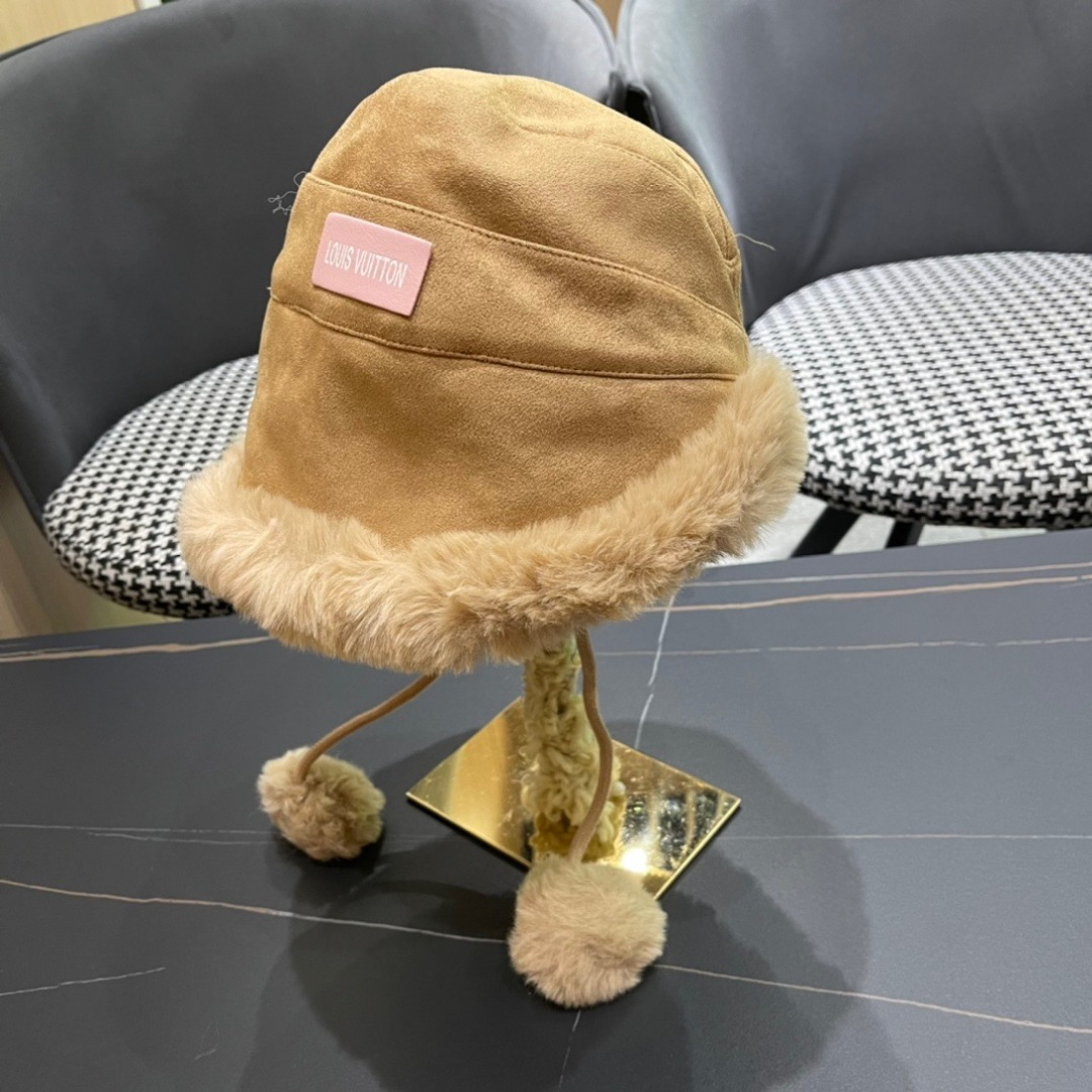  路易威登LouisVuitton渔夫帽女冬季毛绒东北蒙古帽子加厚保暖韩版百搭潮牌