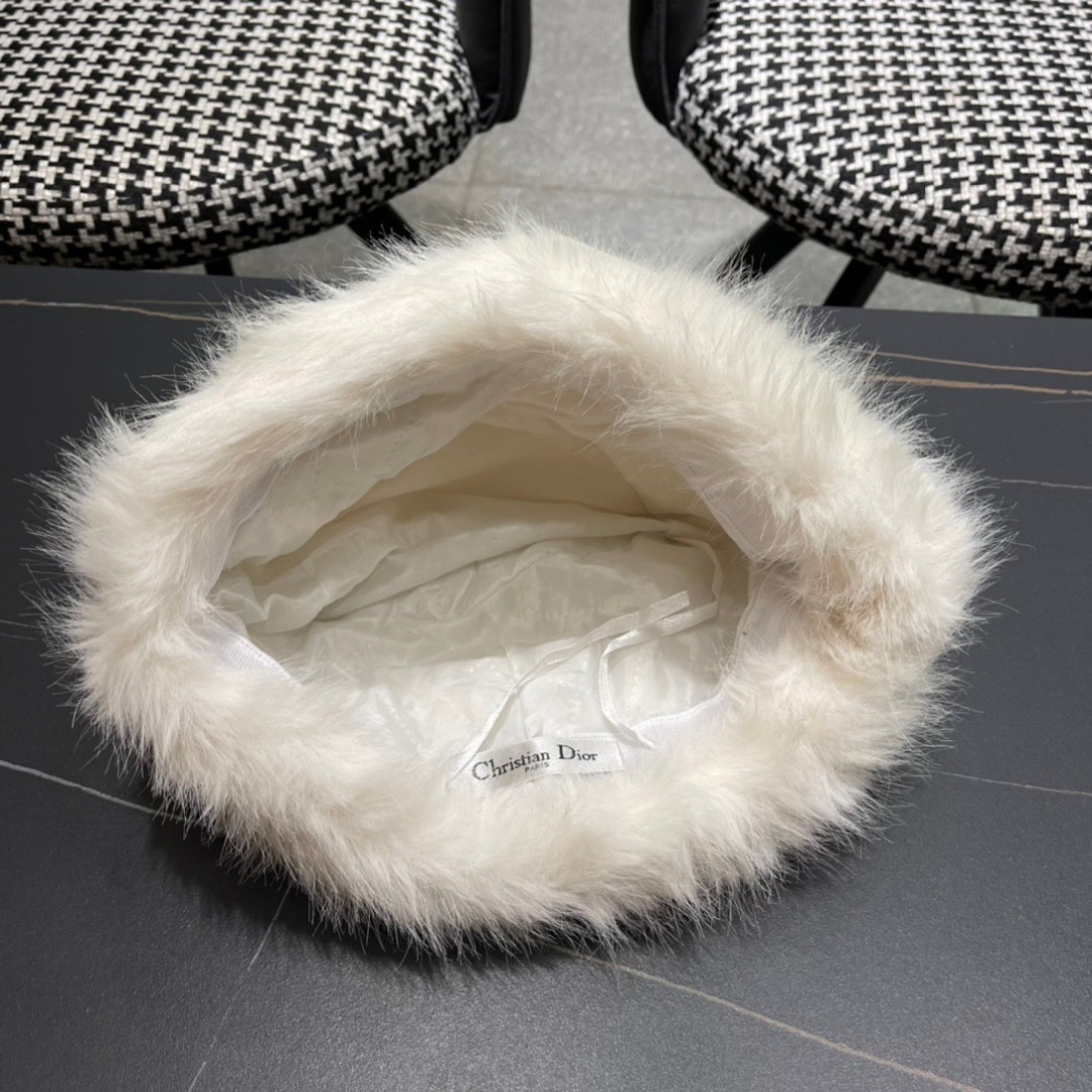 DIOR迪奥韩版2024毛绒边渔夫帽女秋冬季保暖显脸小盆帽户外百搭针织毛线渔夫帽