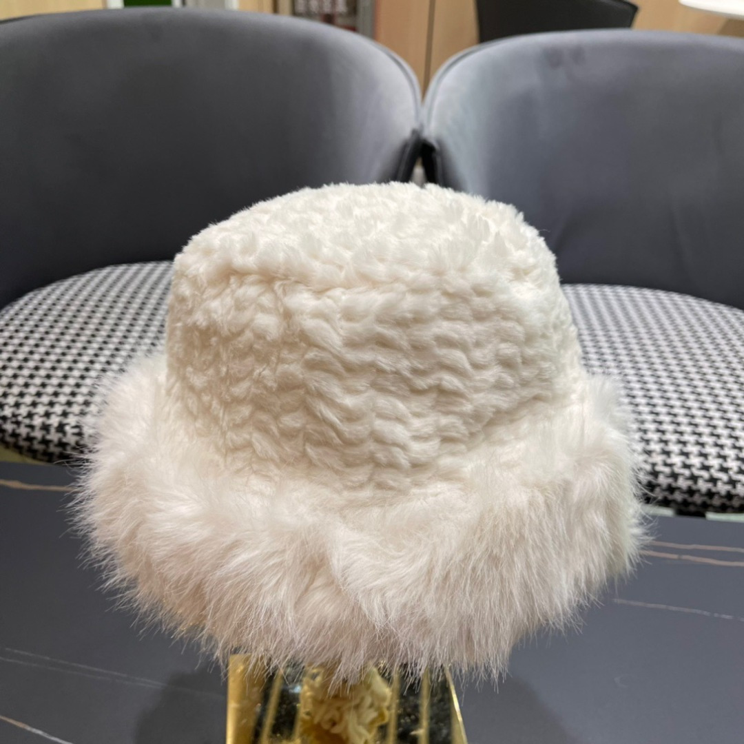 DIOR迪奥韩版2024毛绒边渔夫帽女秋冬季保暖显脸小盆帽户外百搭针织毛线渔夫帽