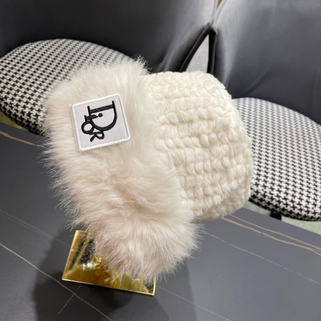 DIOR迪奥韩版2024毛绒边渔夫帽女秋冬季保暖显脸小盆帽户外百搭针织毛线渔夫帽