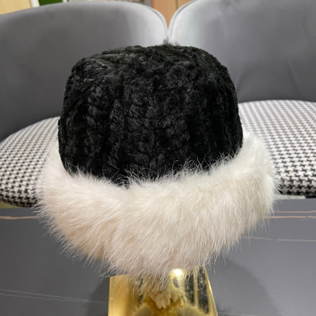 DIOR迪奥韩版2024毛绒边渔夫帽女秋冬季保暖显脸小盆帽户外百搭针织毛线渔夫帽