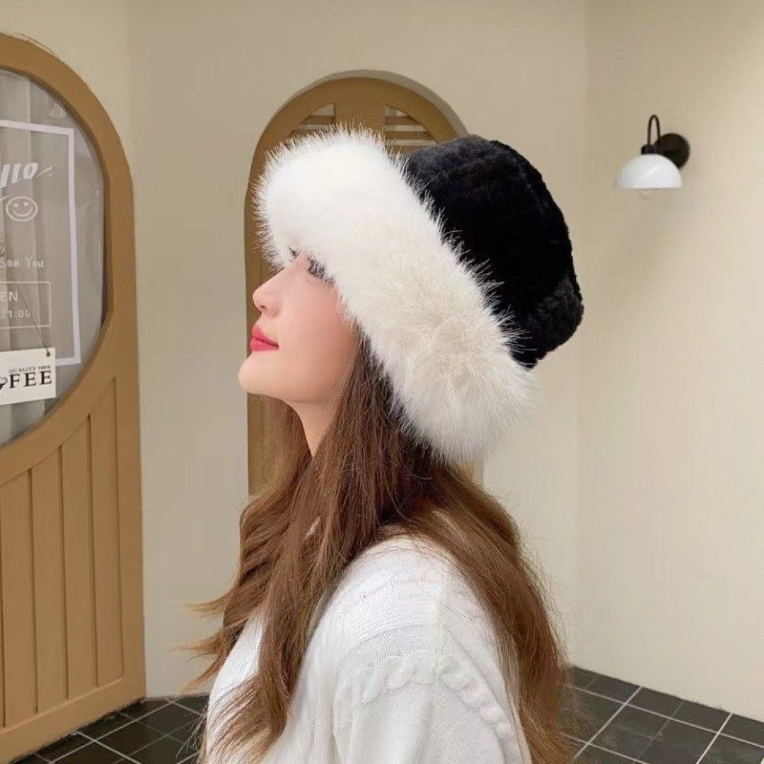 DIOR迪奥韩版2024毛绒边渔夫帽女秋冬季保暖显脸小盆帽户外百搭针织毛线渔夫帽