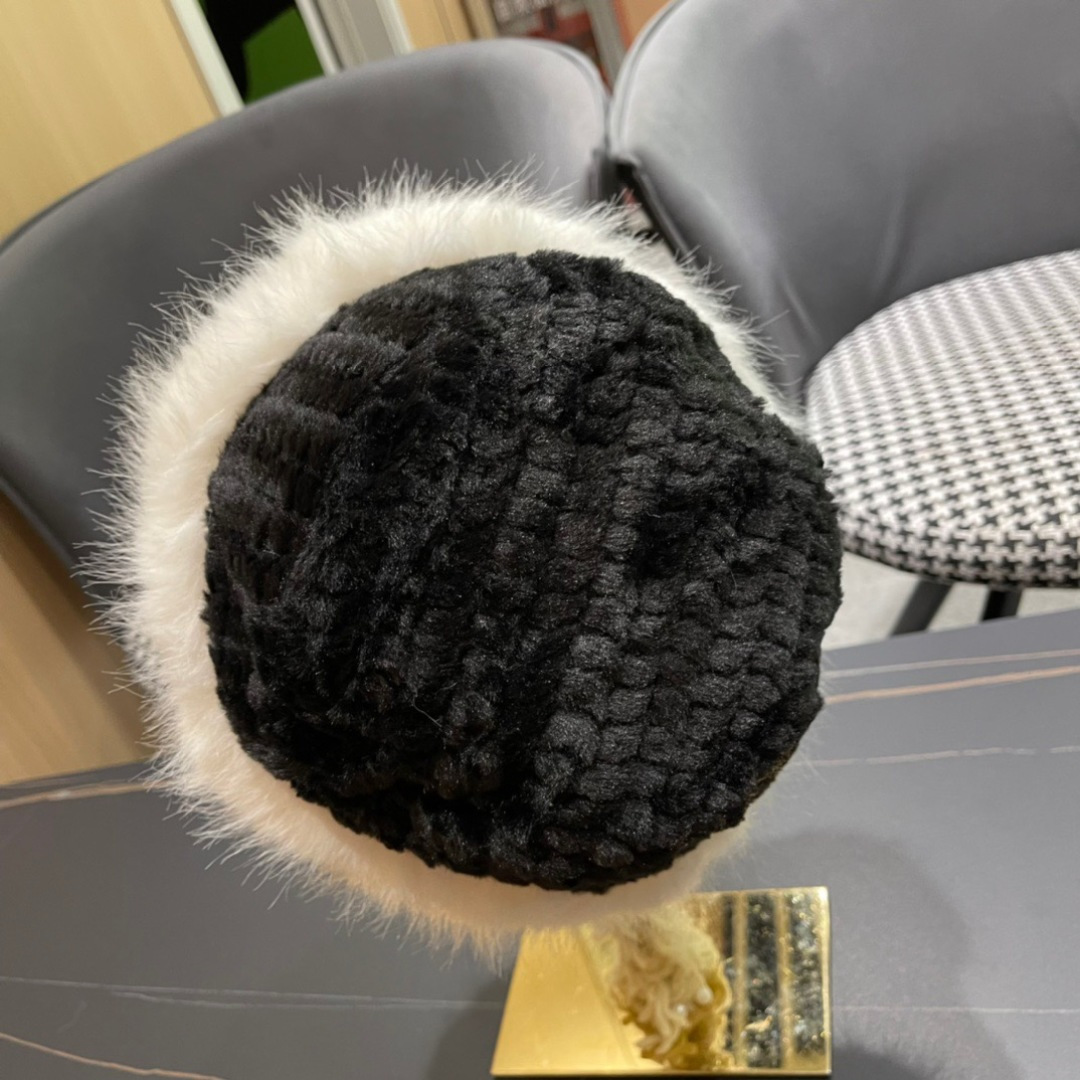 DIOR迪奥韩版2024毛绒边渔夫帽女秋冬季保暖显脸小盆帽户外百搭针织毛线渔夫帽