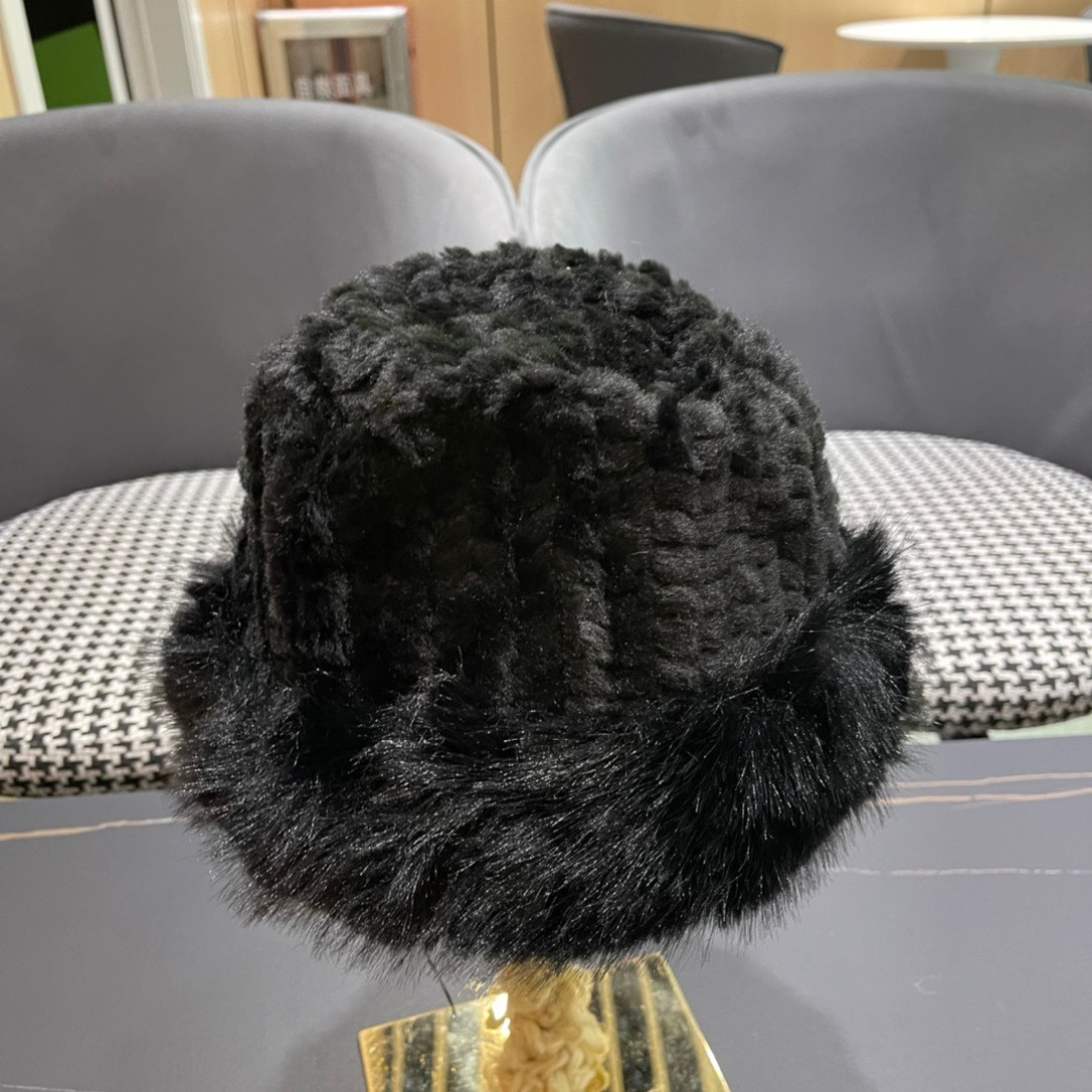 DIOR迪奥韩版2024毛绒边渔夫帽女秋冬季保暖显脸小盆帽户外百搭针织毛线渔夫帽
