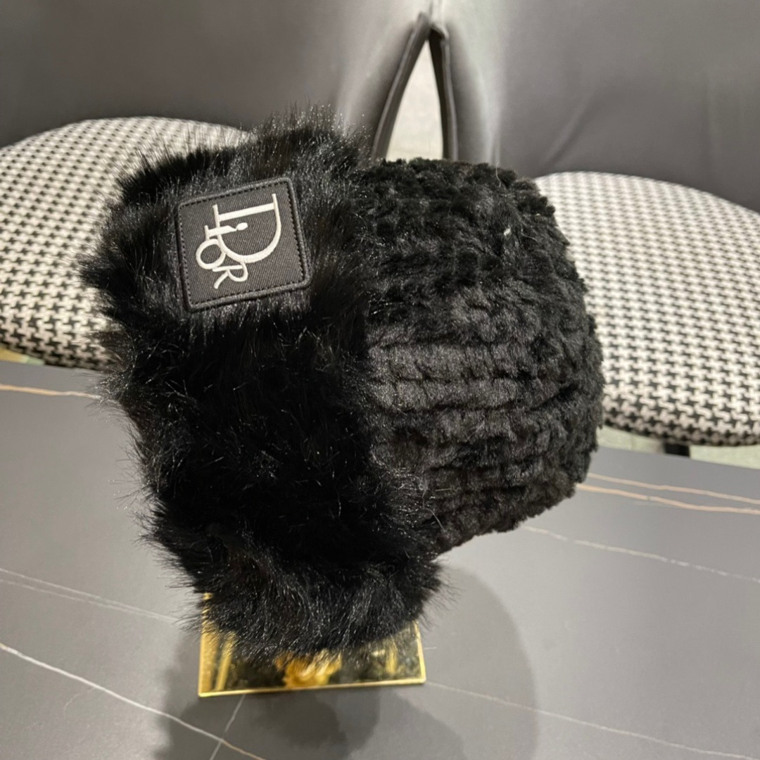 DIOR迪奥韩版2024毛绒边渔夫帽女秋冬季保暖显脸小盆帽户外百搭针织毛线渔夫帽