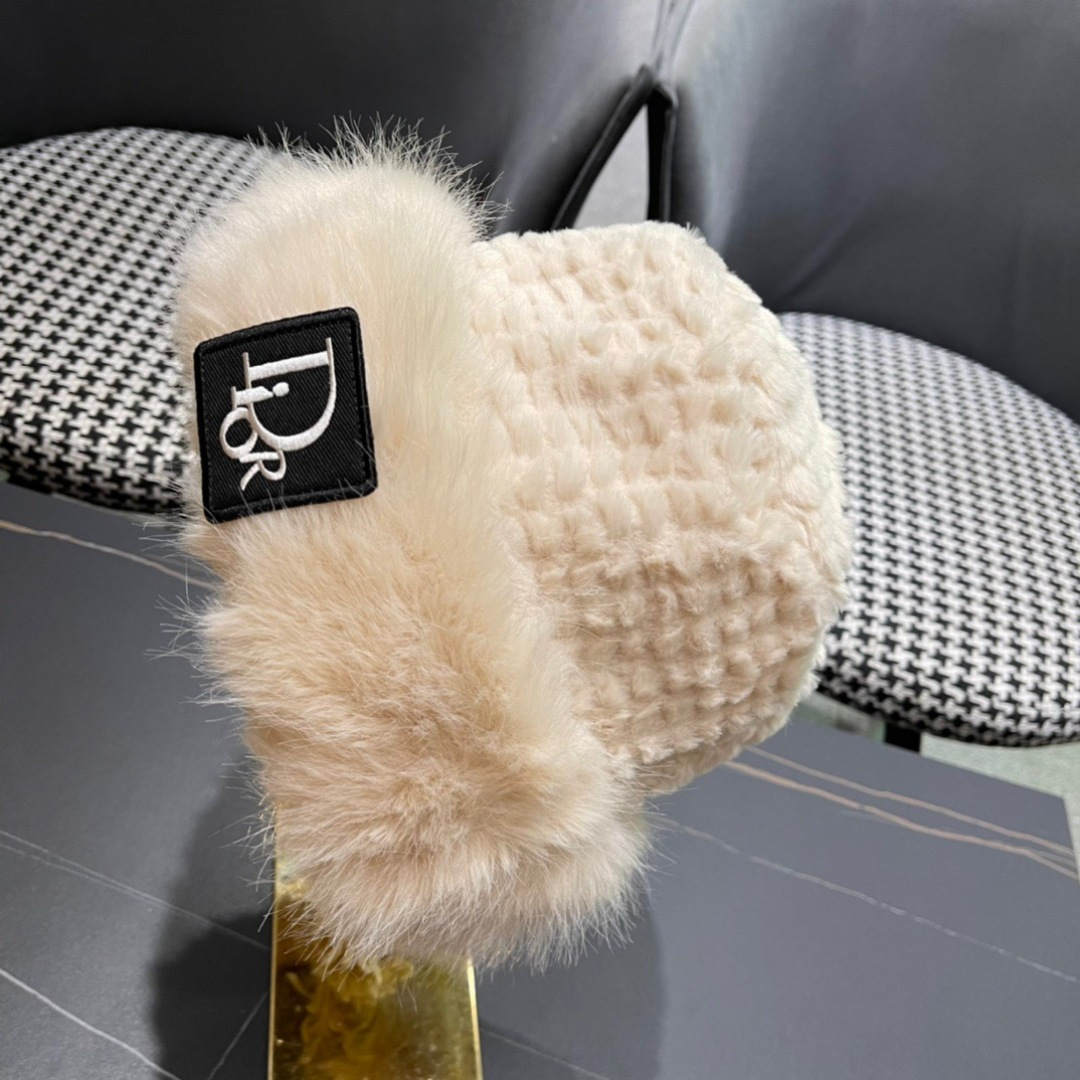 DIOR迪奥韩版2024毛绒边渔夫帽女秋冬季保暖显脸小盆帽户外百搭针织毛线渔夫帽