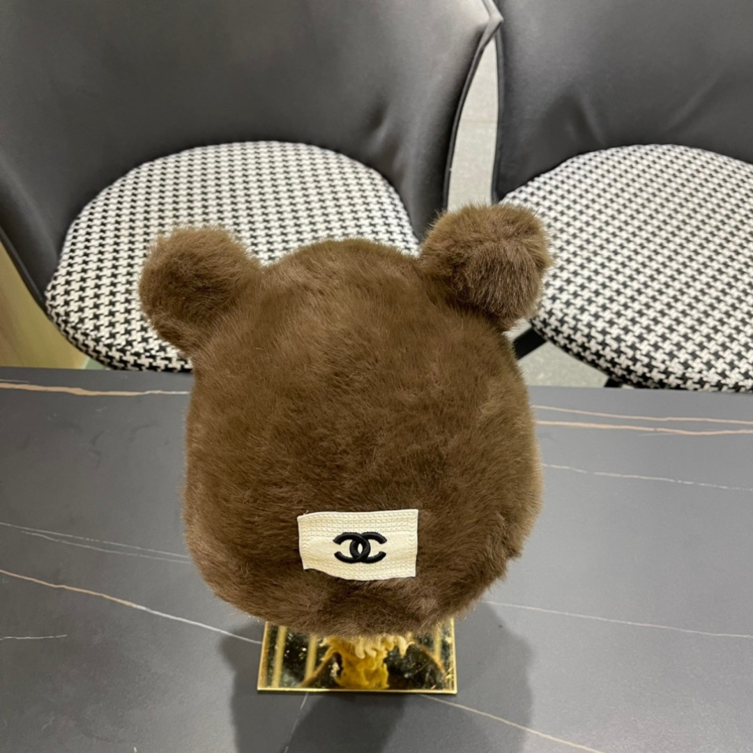 。香奈儿Chanel 国潮子女秋冬可爱渔夫帽大头围毛绒保暖帽