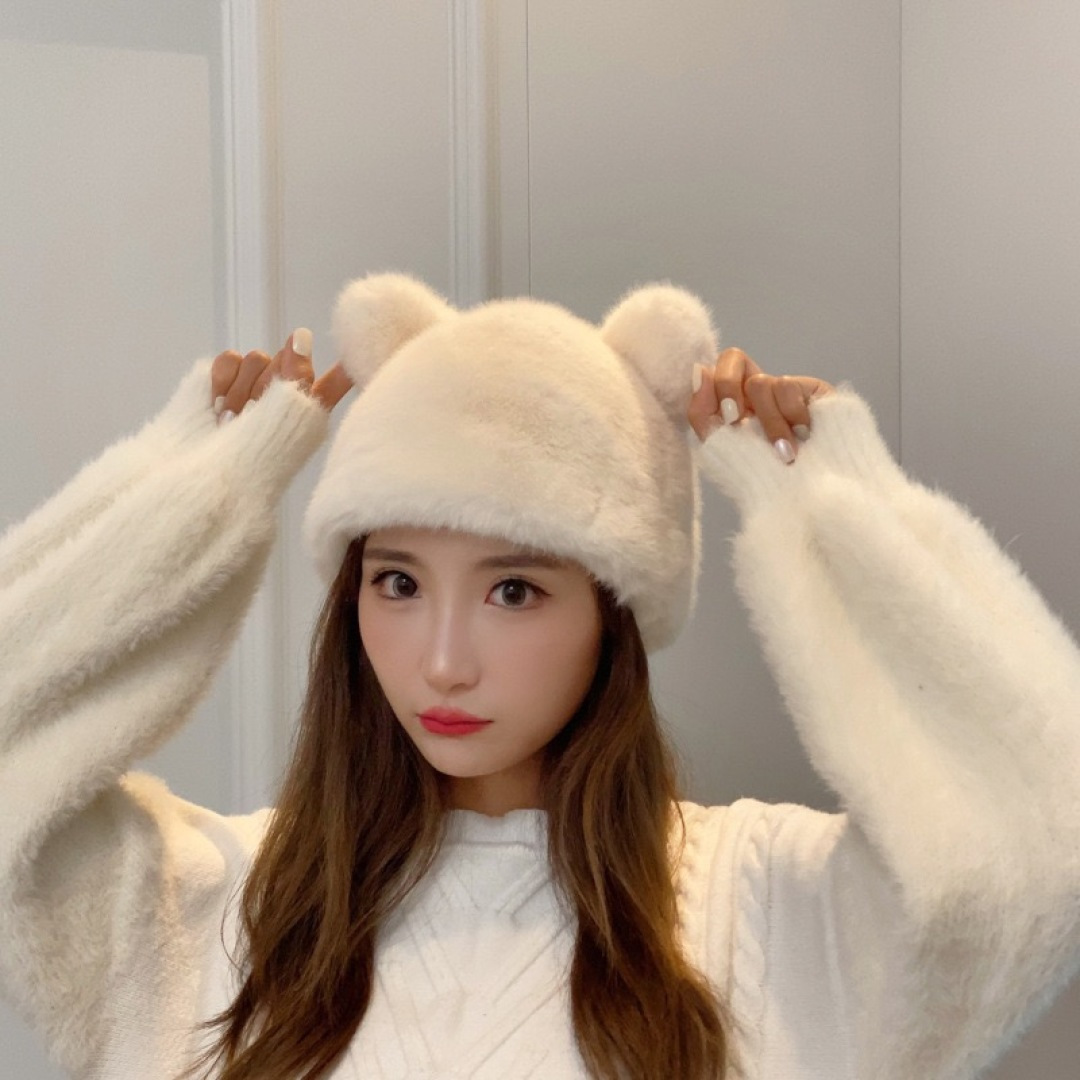 。香奈儿Chanel 国潮子女秋冬可爱渔夫帽大头围毛绒保暖帽