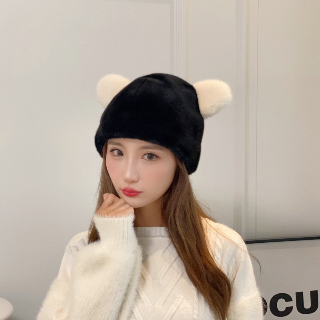 。香奈儿Chanel 国潮子女秋冬可爱渔夫帽大头围毛绒保暖帽