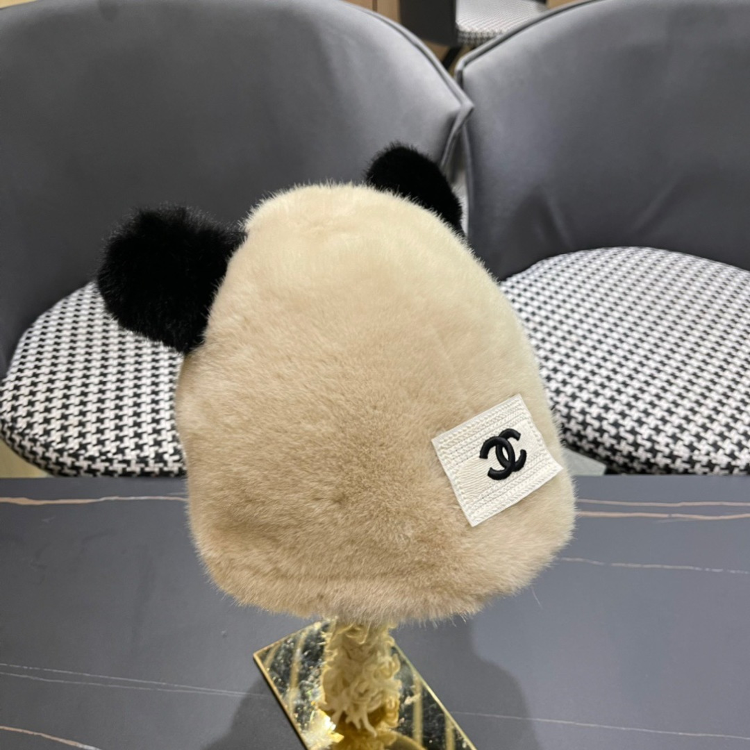 。香奈儿Chanel 国潮子女秋冬可爱渔夫帽大头围毛绒保暖帽