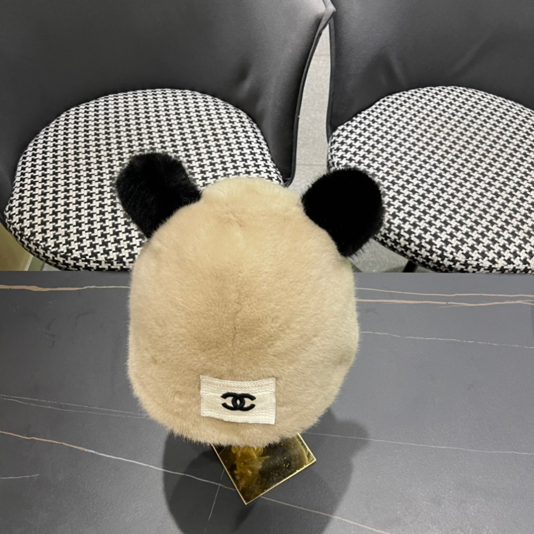 。香奈儿Chanel 国潮子女秋冬可爱渔夫帽大头围毛绒保暖帽