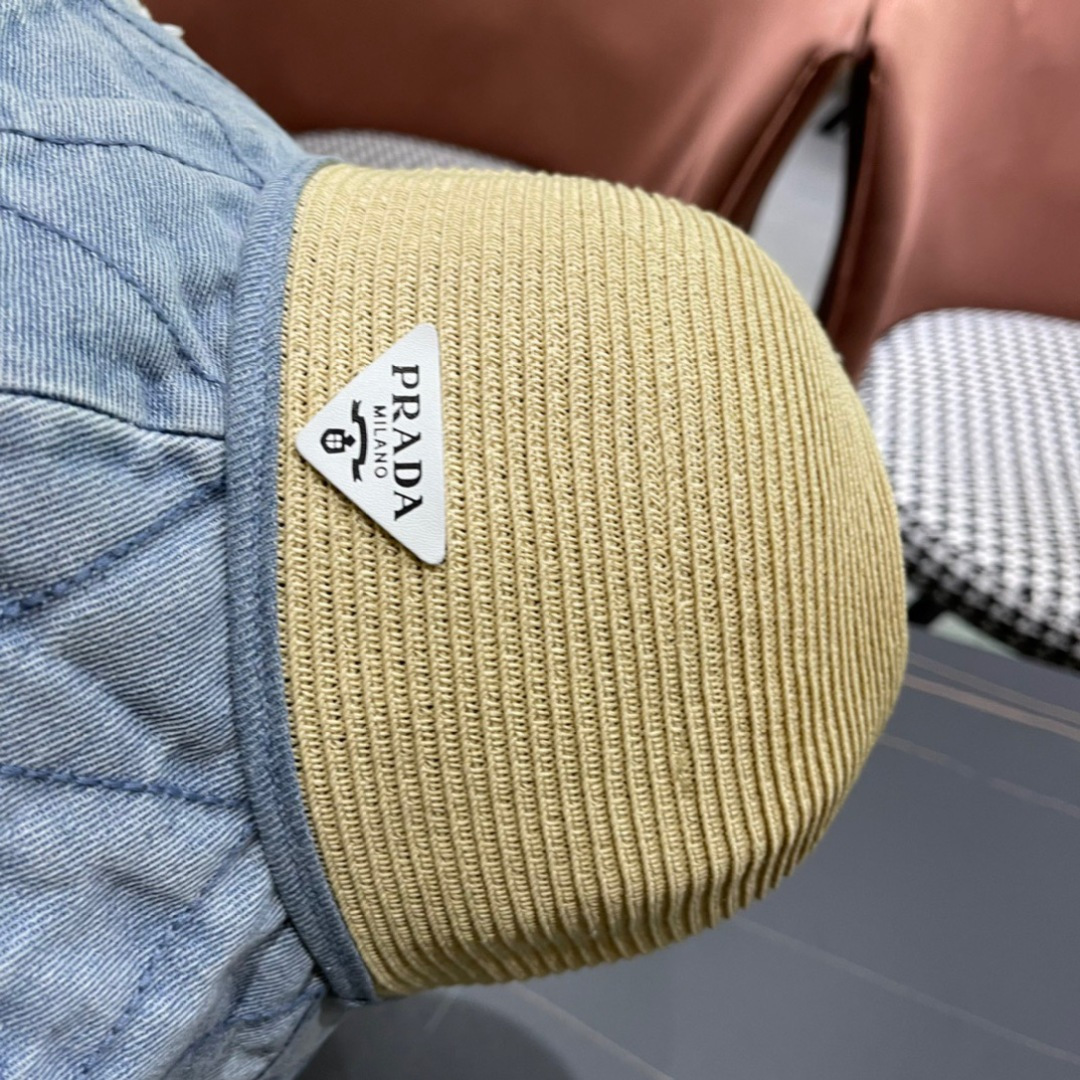  PRADA普拉达 拼色渔夫帽女春夏季出游逛街休闲百搭盆帽宽檐显脸小可折叠潮