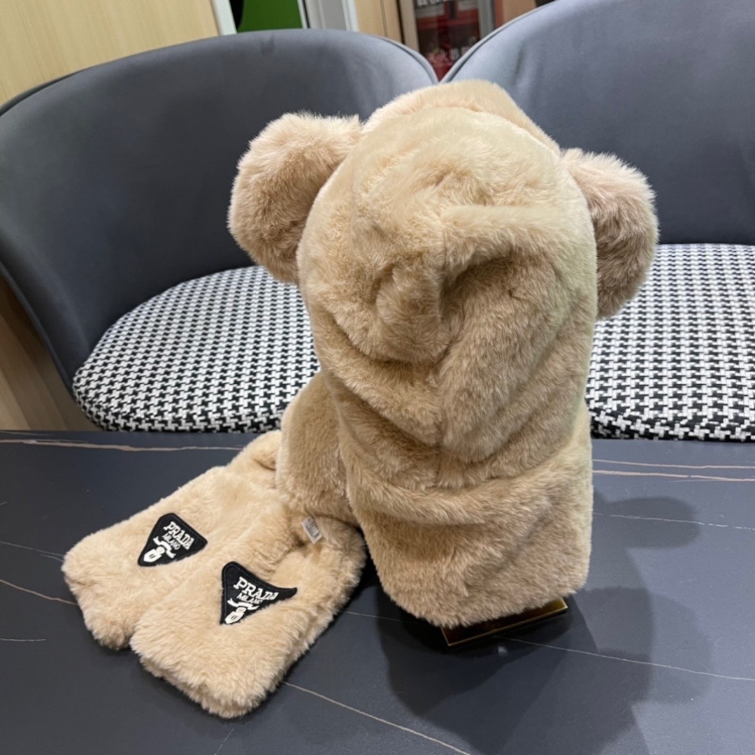 “Prada Autumn/Winter New Girl’s Warm Velvet Gloves, Hat, and Scarf Set” - 图片 7