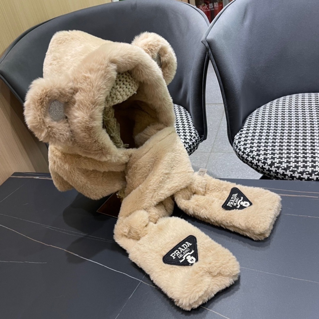 “Prada Autumn/Winter New Girl’s Warm Velvet Gloves, Hat, and Scarf Set” - 图片 4