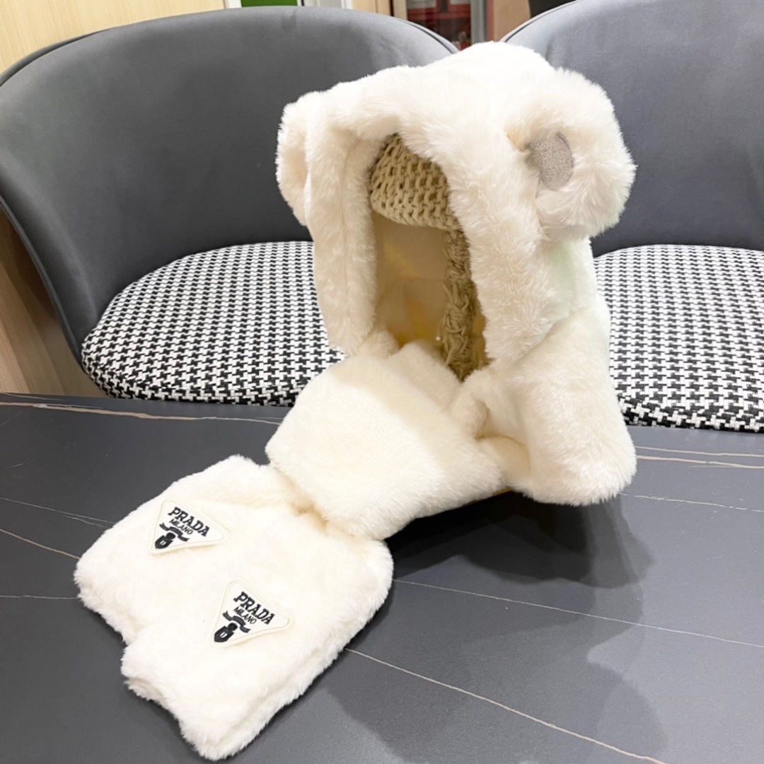 Prada New Girl’s Winter Accessories: Velvet Gloves, Hat, and Scarf - 图片 3