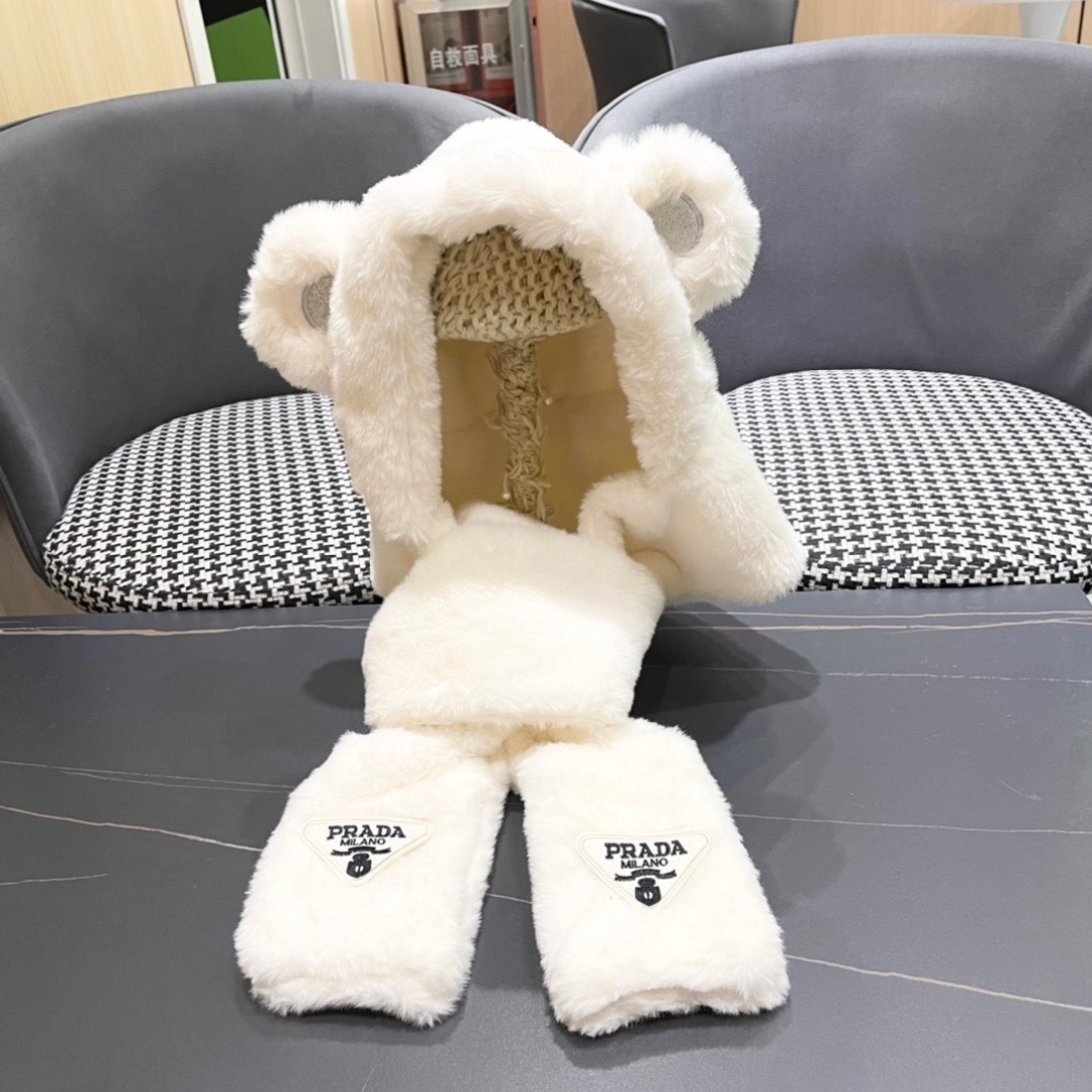Prada New Girl’s Winter Accessories: Velvet Gloves, Hat, and Scarf - 图片 2