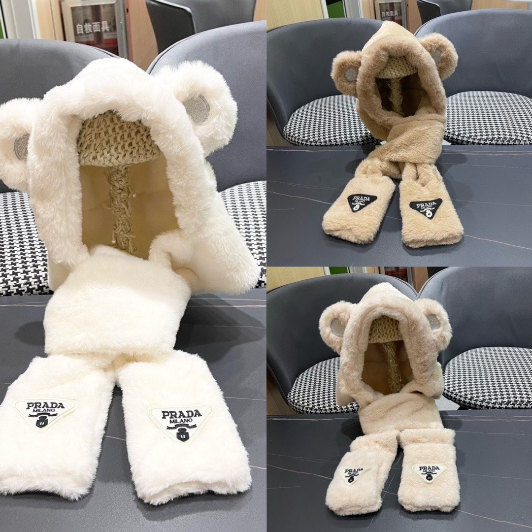 “Prada Autumn/Winter: New Girl’s Warm Velvet Gloves, Hat, and Scarf Set” - 图片 5