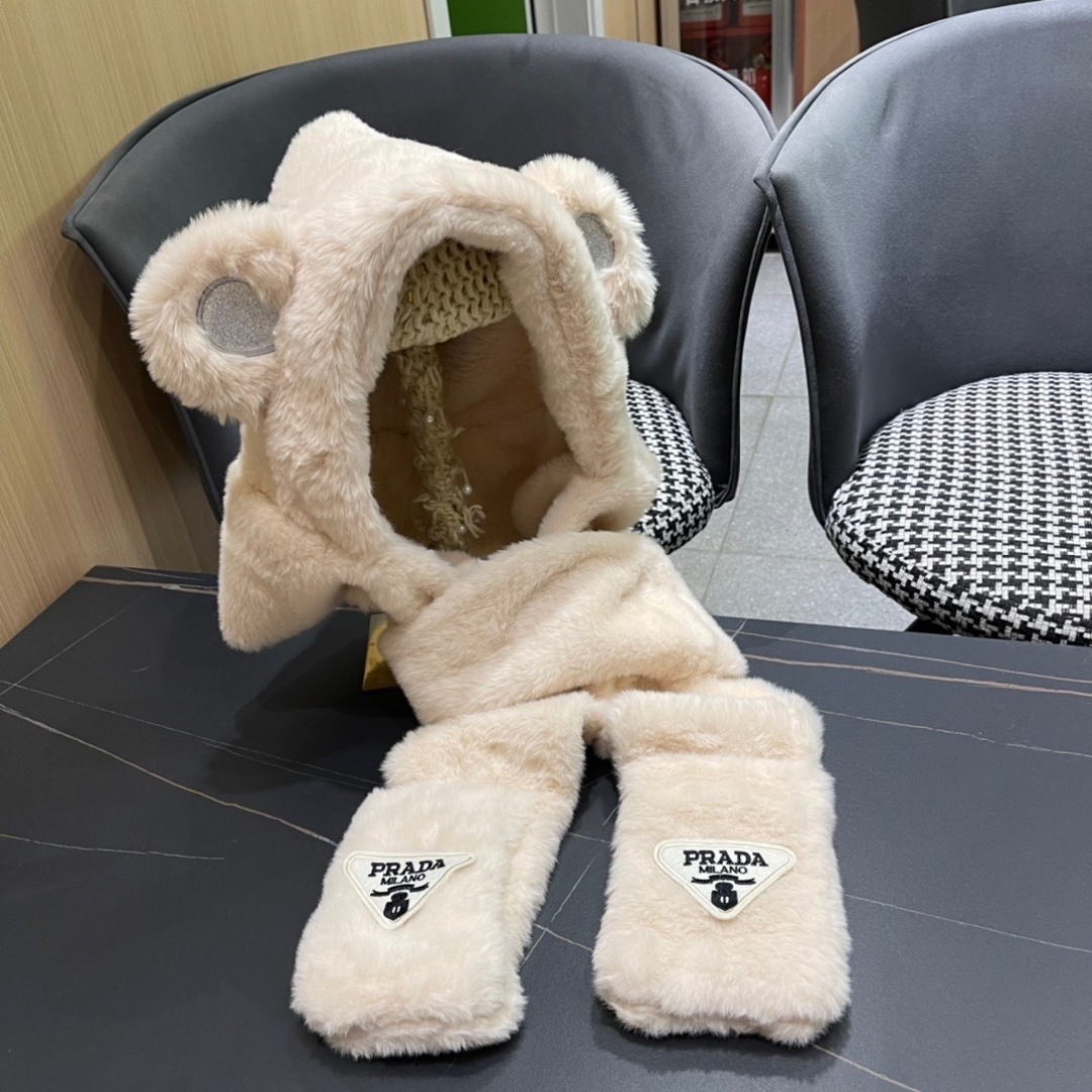 “Prada Autumn/Winter: New Girl’s Warm Velvet Gloves, Hat, and Scarf Set” - 图片 4