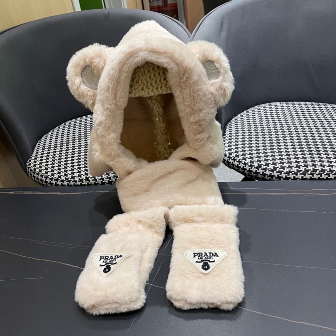 “Prada Autumn/Winter: New Girl’s Warm Velvet Gloves, Hat, and Scarf Set” - 图片 2