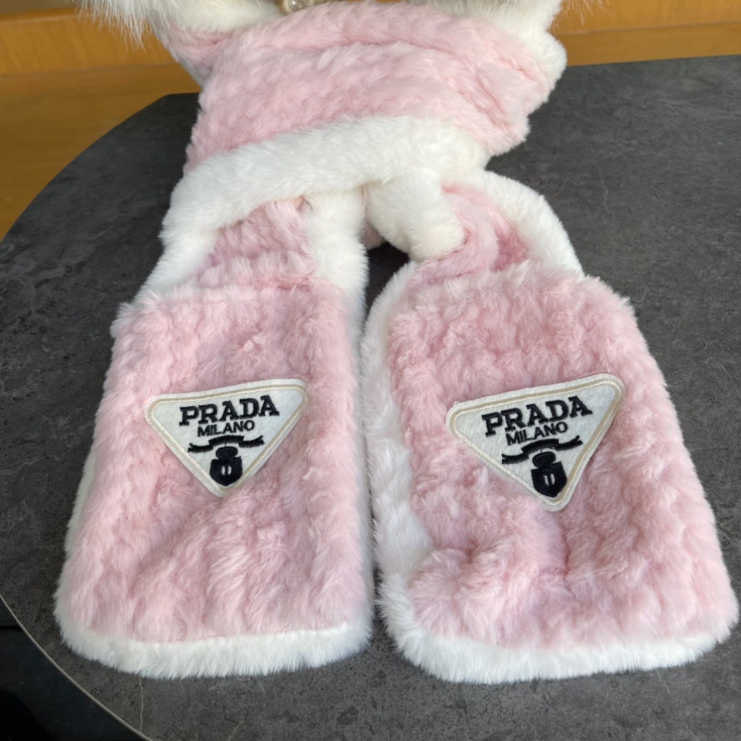Prada 2024 Autumn/Winter Warm-Floated Cap Gloves Set - 图片 5