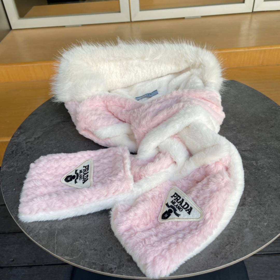 Prada 2024 Autumn/Winter Warm-Floated Cap Gloves Set - 图片 8
