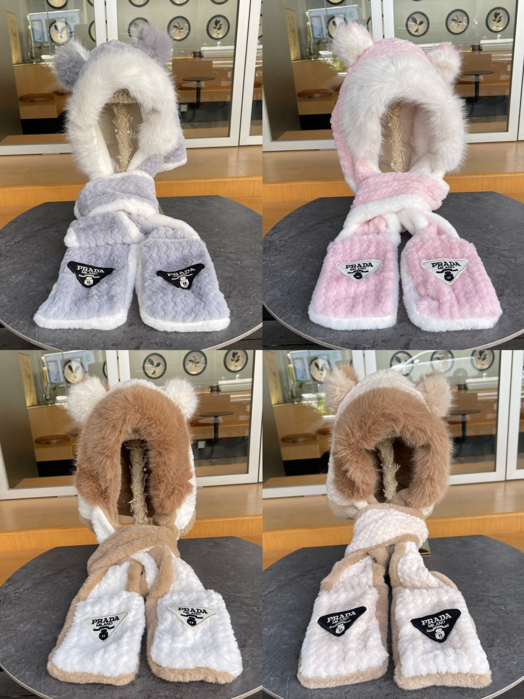 Prada 2024 Autumn/Winter Warm-Floated Cap Gloves Set - 图片 9
