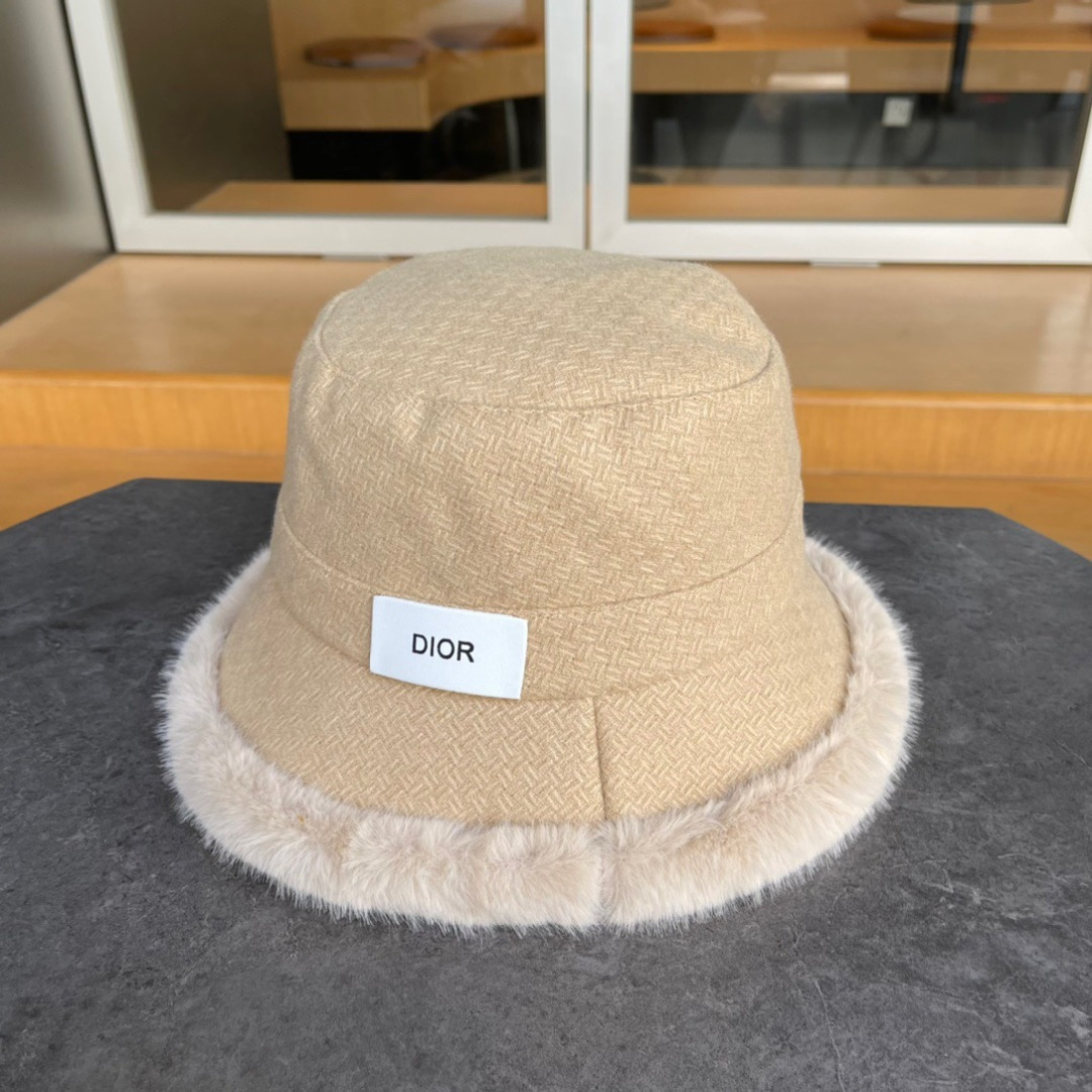 DIOR迪奥韩版2024韩版毛绒渔夫帽女秋冬季保暖显脸小东北盆帽渔夫帽