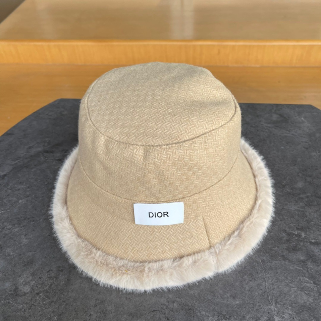 DIOR迪奥韩版2024韩版毛绒渔夫帽女秋冬季保暖显脸小东北盆帽渔夫帽