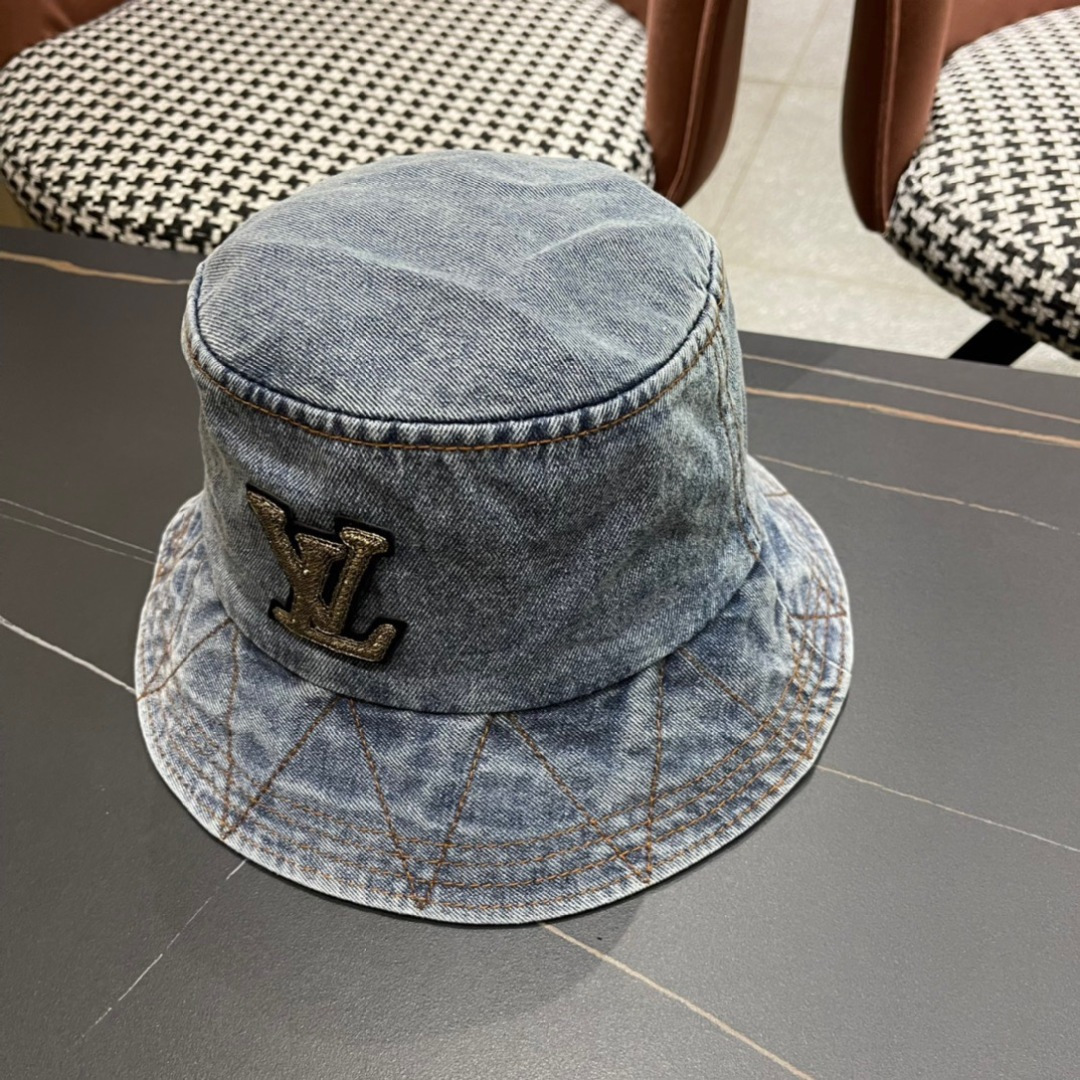   LouiVuittonLV 2024新款路易威登牛仔老花渔夫帽，简单大方 男女通用遮阳帽，