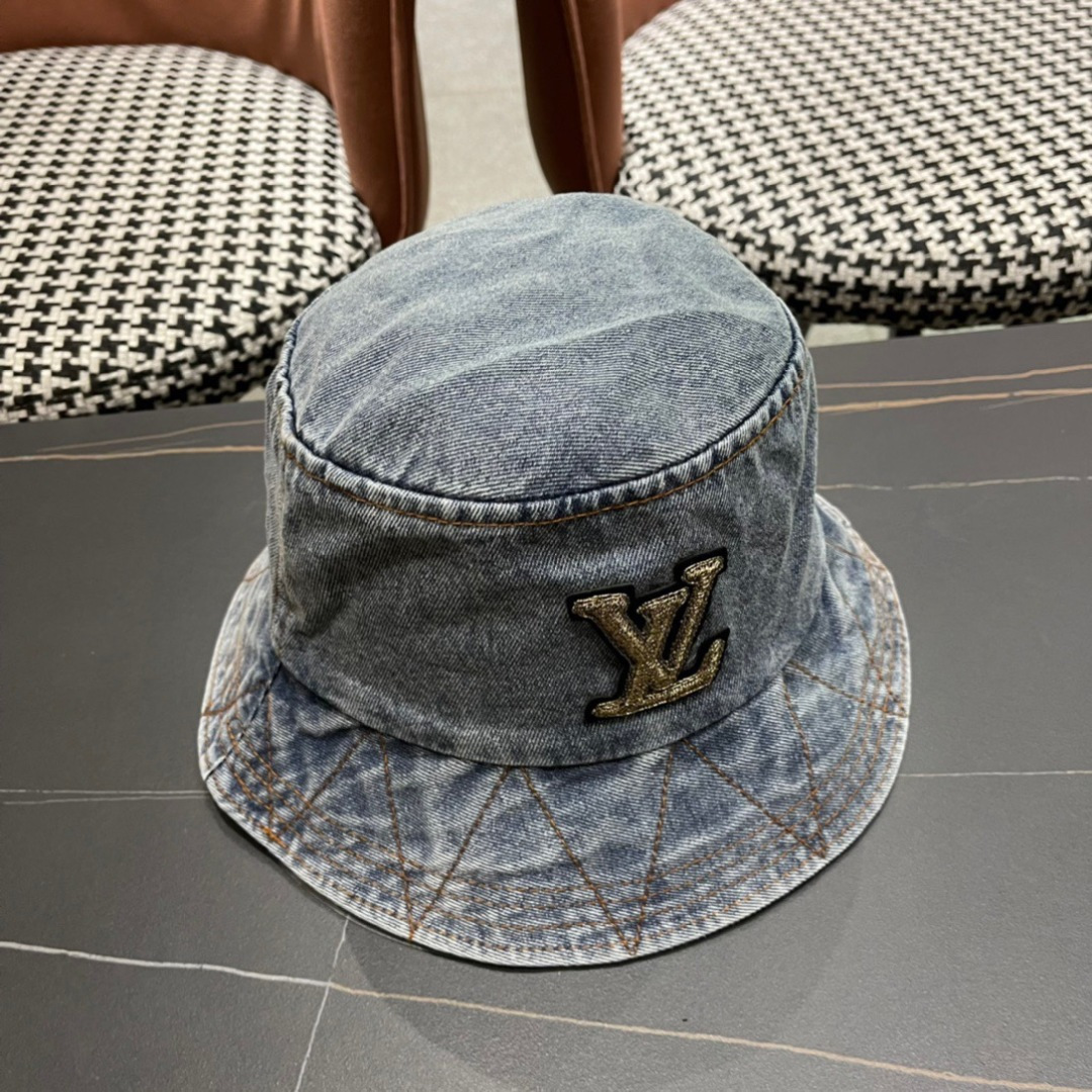   LouiVuittonLV 2024新款路易威登牛仔老花渔夫帽，简单大方 男女通用遮阳帽，