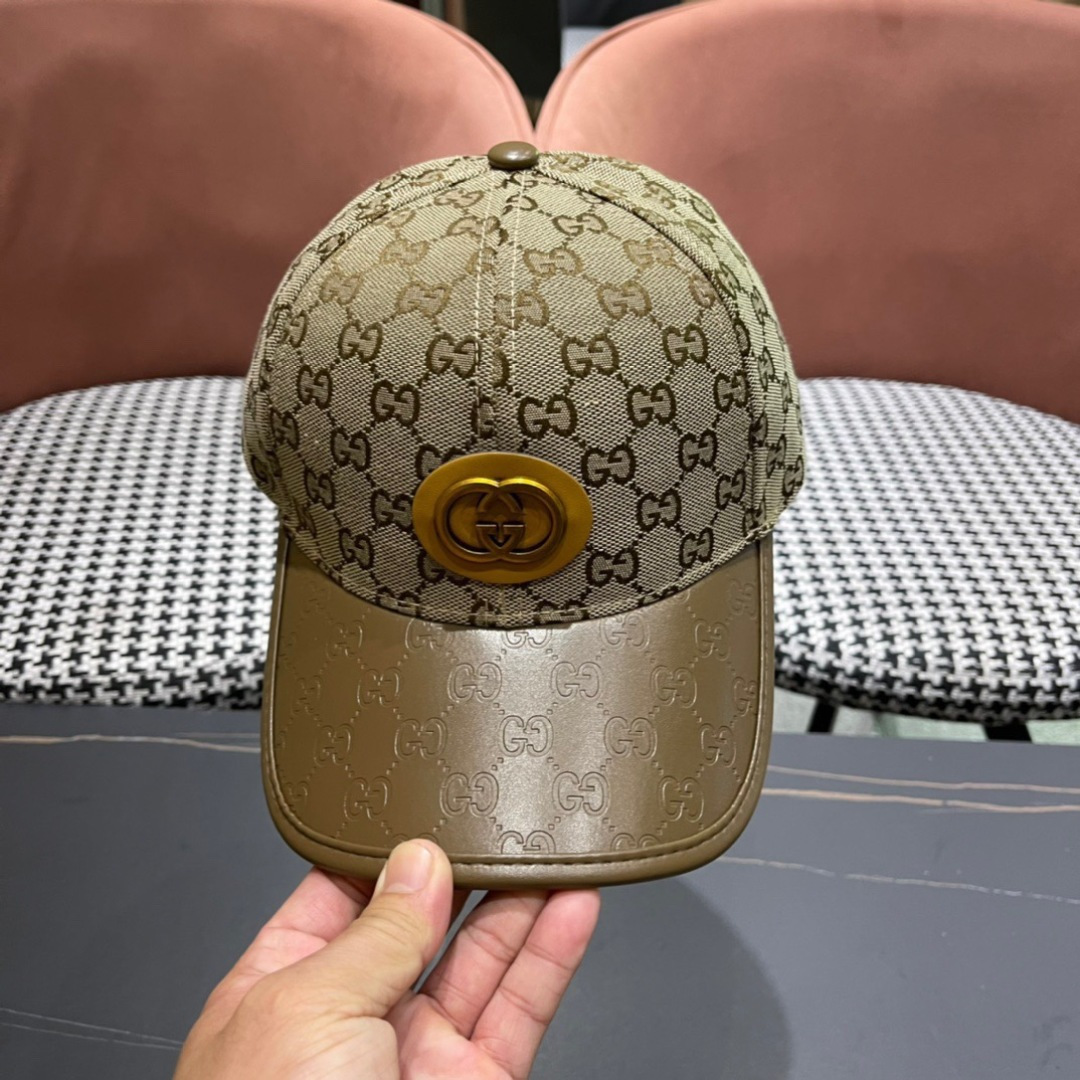  Gucci(古奇)春夏新款原单棒球帽， 11开模订制，原版帆布料+头层牛皮，代购热门，男女可用百搭款，