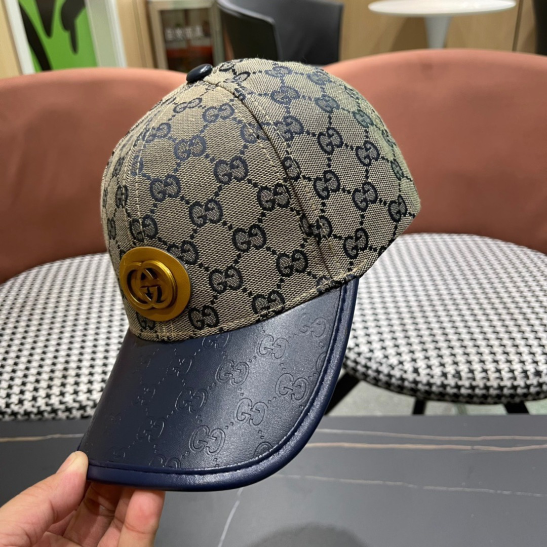  Gucci(古奇)春夏新款原单棒球帽， 11开模订制，原版帆布料+头层牛皮，代购热门，男女可用百搭款，