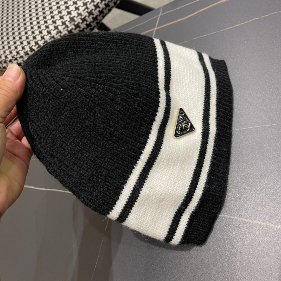 Chanel香奈儿2024秋冬针织渔夫帽盆帽时尚百搭保暖冷帽显脸小毛线帽冬季新款