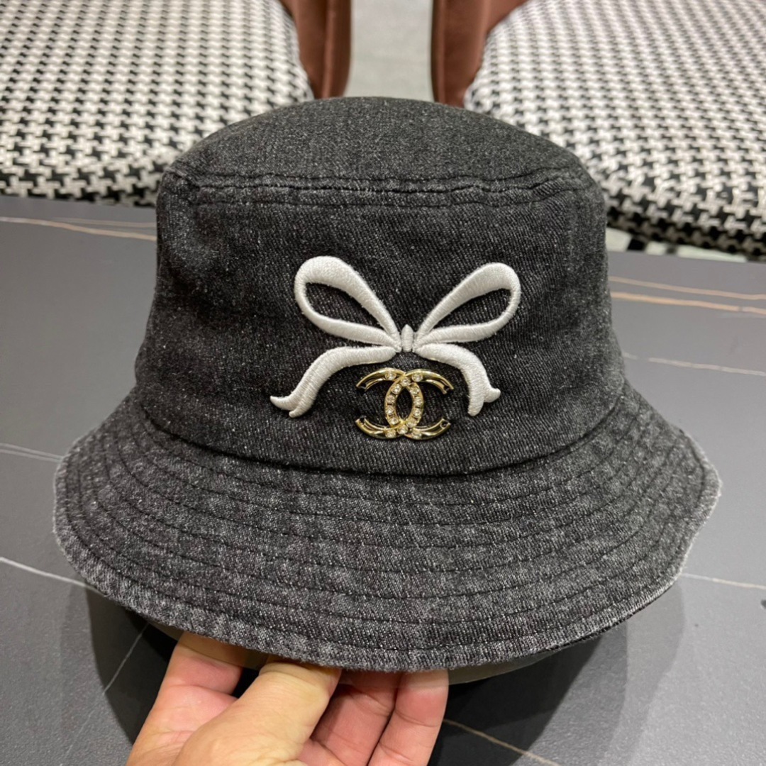 香奈儿Chanel2024夏季新款欧美简约时尚牛仔渔夫帽遮阳防晒防紫外线太阳帽子