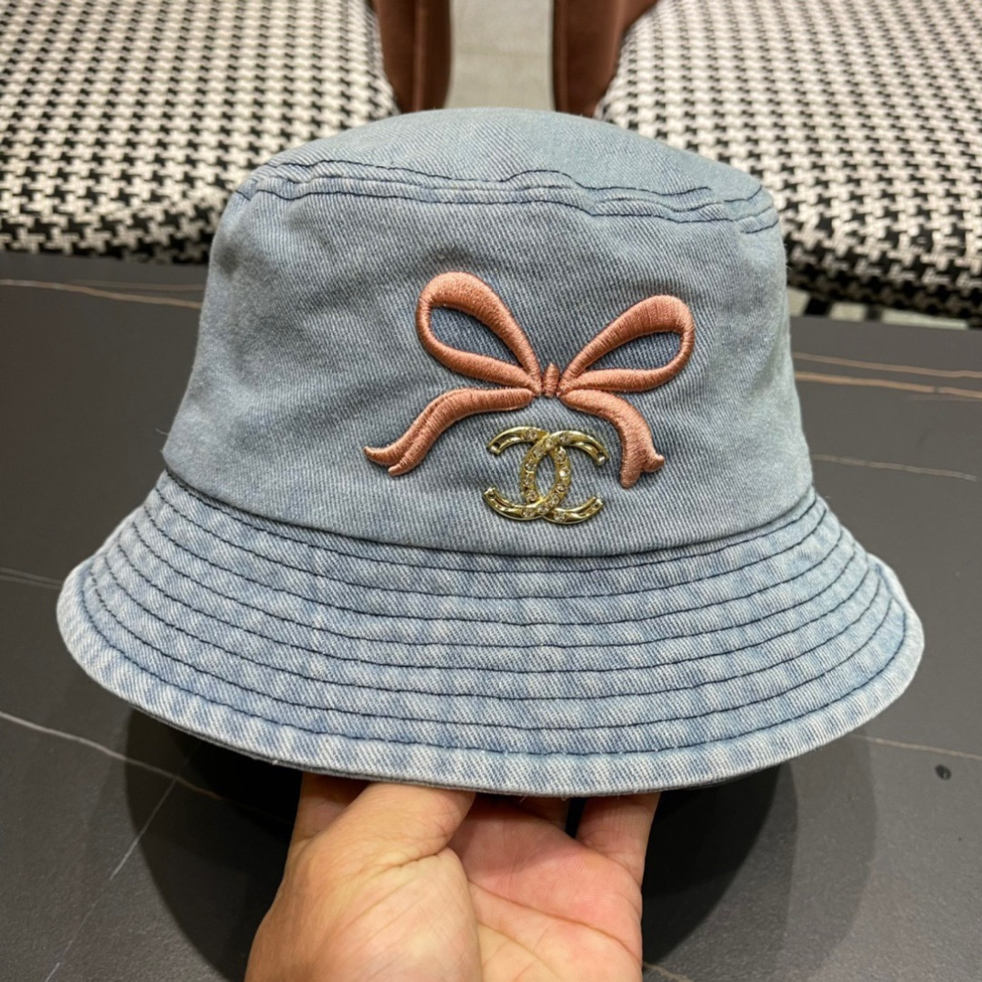 香奈儿Chanel2024夏季新款欧美简约时尚牛仔渔夫帽遮阳防晒防紫外线太阳帽子