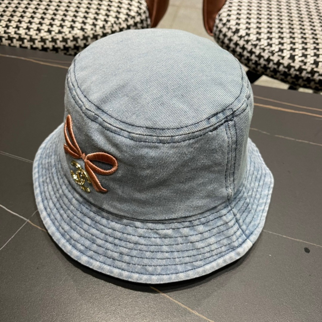 香奈儿Chanel2024夏季新款欧美简约时尚牛仔渔夫帽遮阳防晒防紫外线太阳帽子