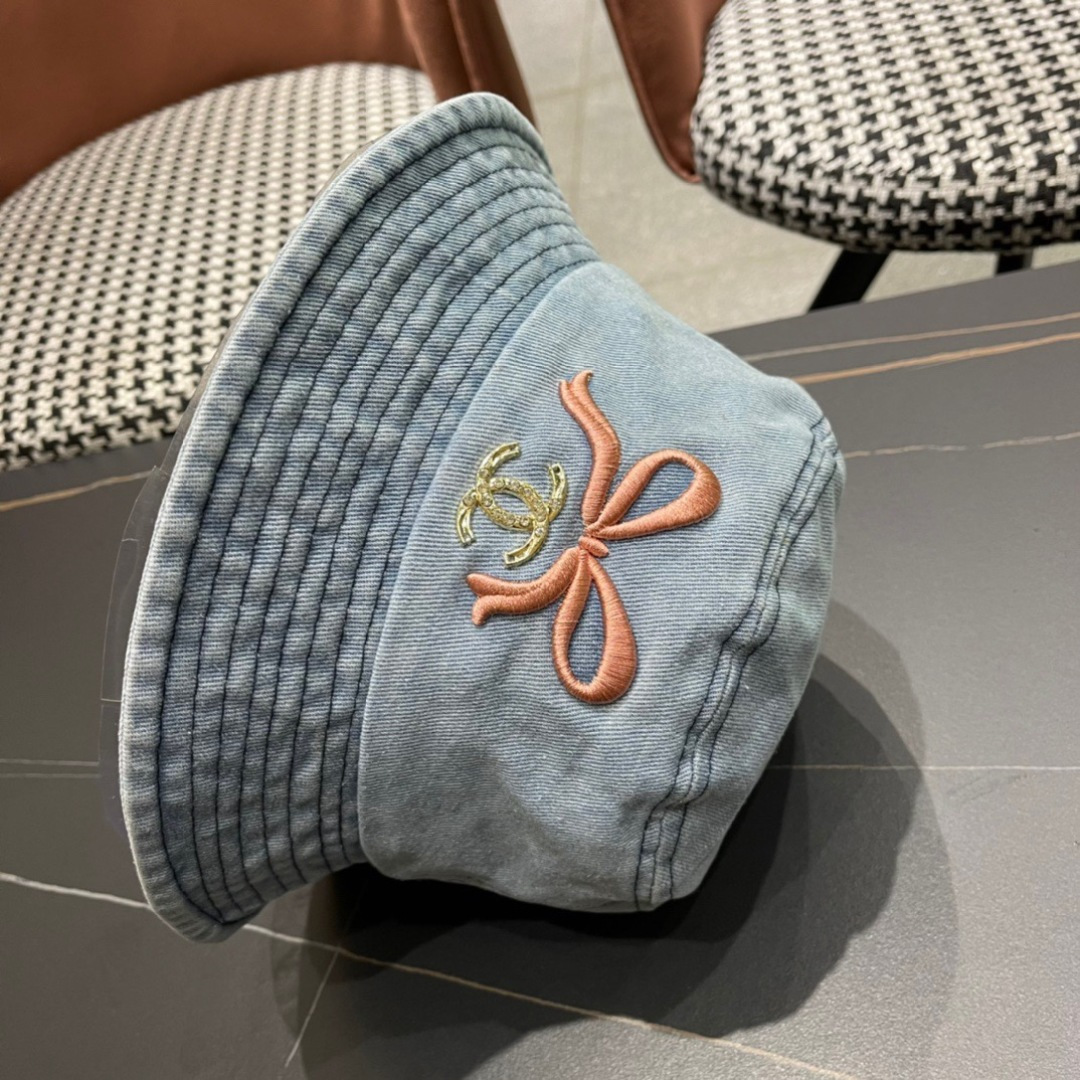 香奈儿Chanel2024夏季新款欧美简约时尚牛仔渔夫帽遮阳防晒防紫外线太阳帽子