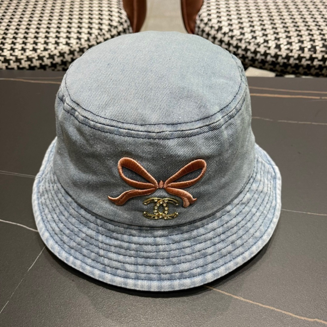 香奈儿Chanel2024夏季新款欧美简约时尚牛仔渔夫帽遮阳防晒防紫外线太阳帽子