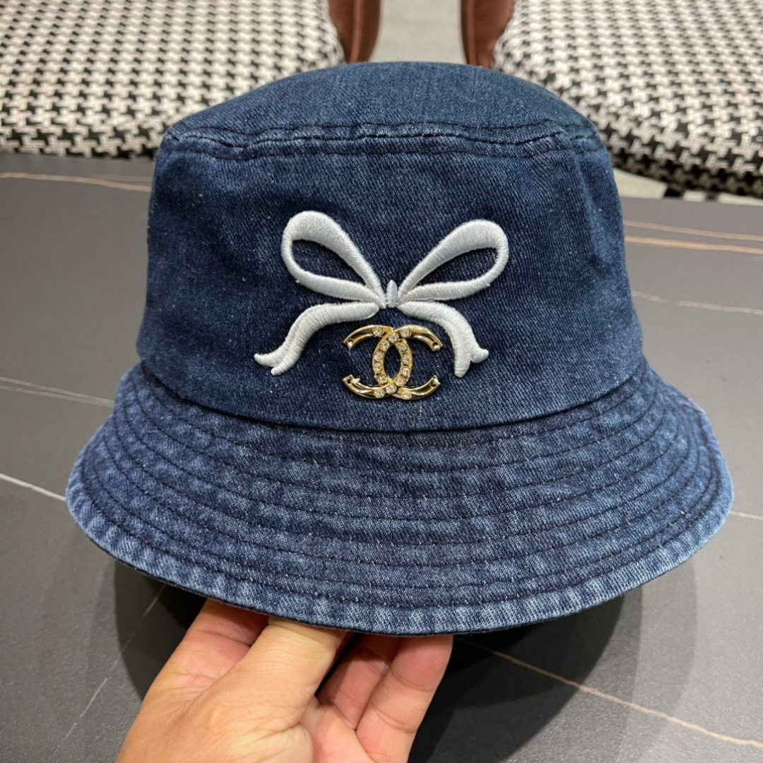 香奈儿Chanel2024夏季新款欧美简约时尚牛仔渔夫帽遮阳防晒防紫外线太阳帽子