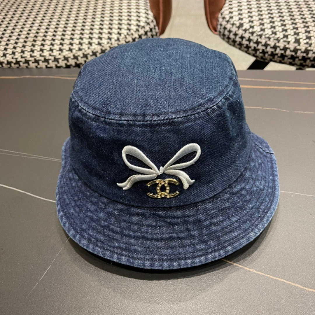香奈儿Chanel2024夏季新款欧美简约时尚牛仔渔夫帽遮阳防晒防紫外线太阳帽子