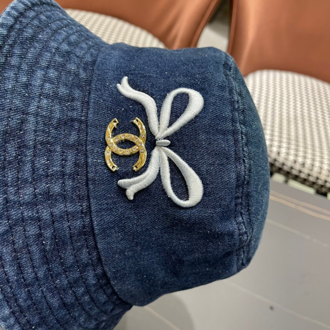 香奈儿Chanel2024夏季新款欧美简约时尚牛仔渔夫帽遮阳防晒防紫外线太阳帽子