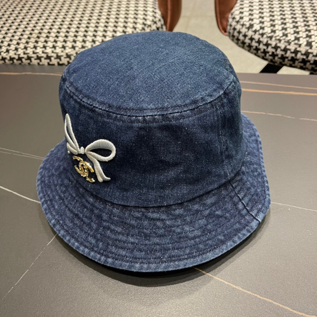 香奈儿Chanel2024夏季新款欧美简约时尚牛仔渔夫帽遮阳防晒防紫外线太阳帽子