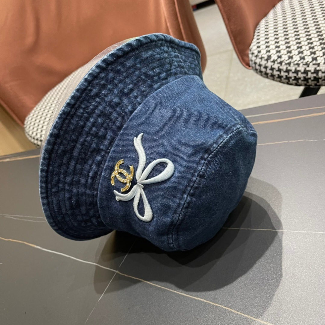 香奈儿Chanel2024夏季新款欧美简约时尚牛仔渔夫帽遮阳防晒防紫外线太阳帽子