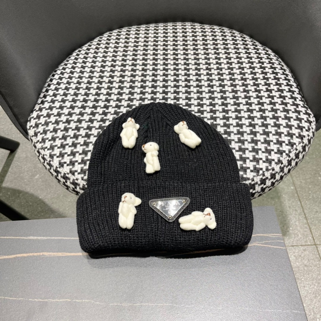 2024秋冬新款小熊双层针织毛线帽，俏皮设计，简直不要太好搭衣服！