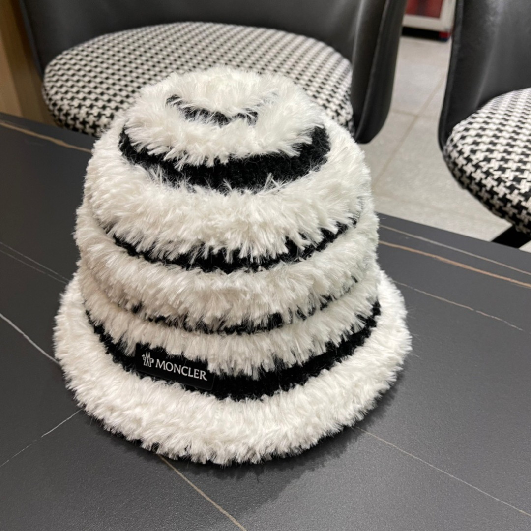 👒蒙‌口Moncler2024针织帽秋冬季新款时尚遮阳盆帽条纹防晒帽子水桶编织