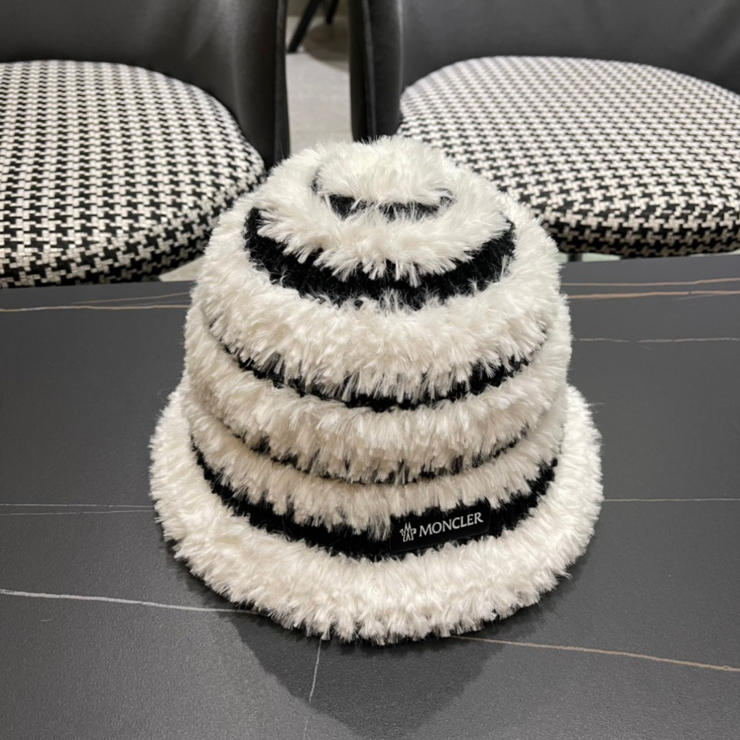 👒蒙‌口Moncler2024针织帽秋冬季新款时尚遮阳盆帽条纹防晒帽子水桶编织