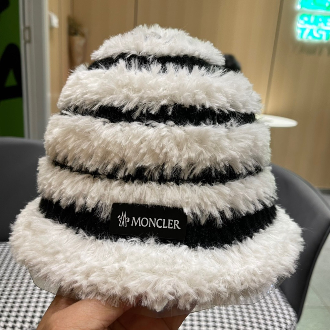 👒蒙‌口Moncler2024针织帽秋冬季新款时尚遮阳盆帽条纹防晒帽子水桶编织