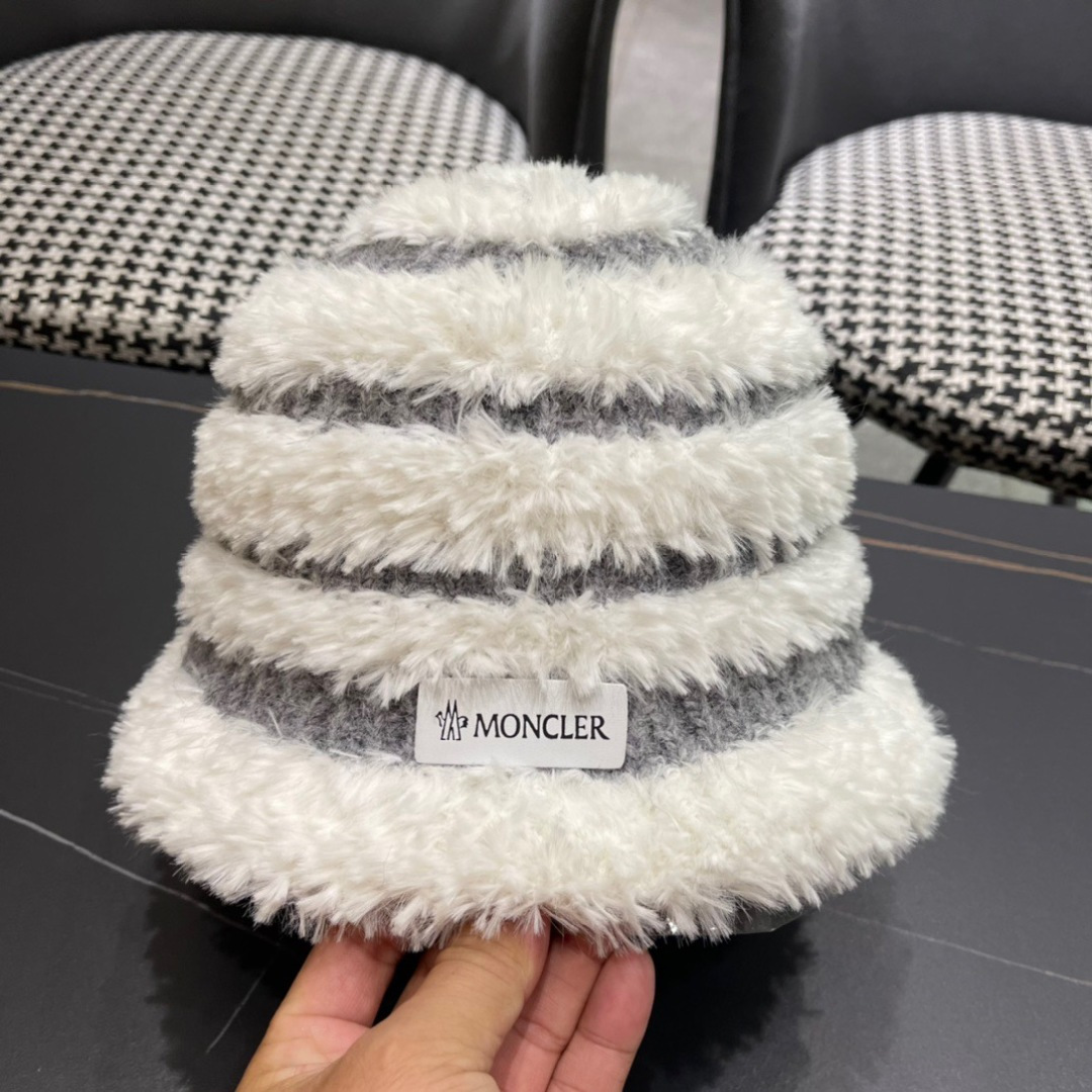 👒蒙‌口Moncler2024针织帽秋冬季新款时尚遮阳盆帽条纹防晒帽子水桶编织